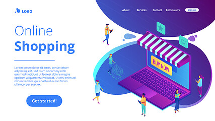 Image showing Isometric online shopping and buying landing page.