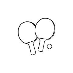 Image showing Ping-pong rackets and ball hand drawn outline doodle icon.