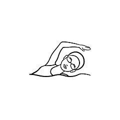 Image showing Female swimmer hand drawn outline doodle icon.