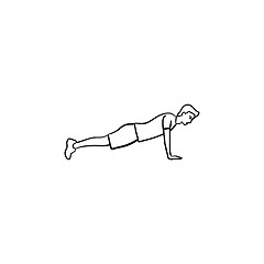 Image showing Man doing push-ups hand drawn outline doodle icon.