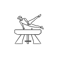 Image showing Gymnast on vaulting horse hand drawn outline doodle icon.