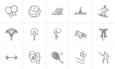 Image showing Sports and equipment hand drawn outline doodle icon set.