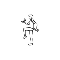 Image showing Woman with dumbbells hand drawn outline doodle icon.