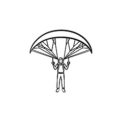 Image showing Skydiver with parachute hand drawn outline doodle icon.