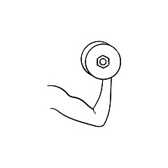 Image showing Arm with dumbbell hand drawn outline doodle icon.