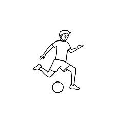 Image showing Soccer player with ball hand drawn outline doodle icon.