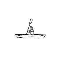 Image showing Man in canoe hand drawn outline doodle icon.