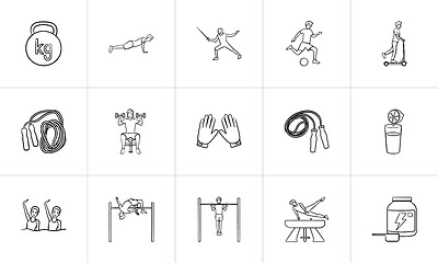 Image showing Sports and workout hand drawn outline doodle icon set.