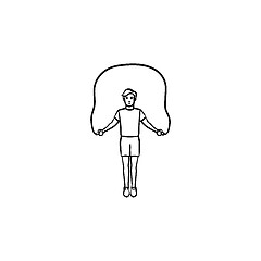 Image showing Sportsman skipping hand drawn outline doodle icon.