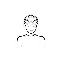 Image showing Man in bicycle helmet hand drawn outline doodle icon.