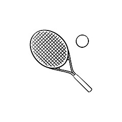 Image showing Tennis racket hand drawn outline doodle icon.