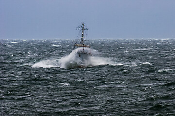 Image showing NATO military ship at sea during a storm.