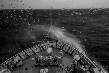 Image showing NATO military ship at sea during a storm.