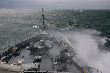 Image showing NATO military ship at sea during a storm.