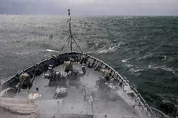 Image showing NATO military ship at sea during a storm.