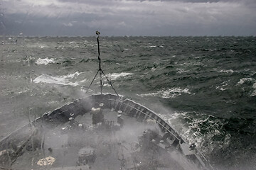 Image showing NATO military ship at sea during a storm.