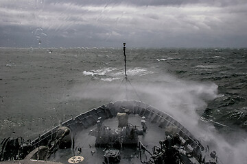 Image showing NATO military ship at sea during a storm.