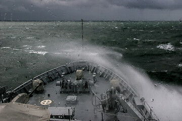 Image showing NATO military ship at sea during a storm.