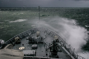 Image showing NATO military ship at sea during a storm.
