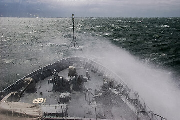 Image showing NATO military ship at sea during a storm.