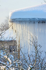 Image showing Roof with icicles hanging from roof.