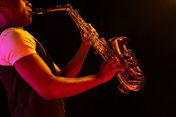 Image showing African American jazz musician playing the saxophone.