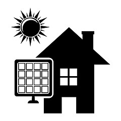 Image showing solar panel house and sun in black style