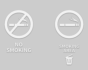 Image showing two no smoking signs and a smoking area in bright colors