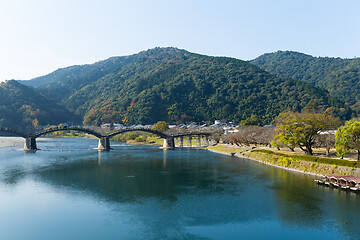 Image showing Wooden arched bridge