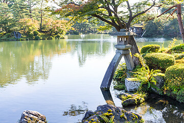Image showing Traditional Japanese garden and water pond