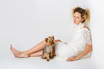 Image showing Girl with yorkie dog