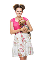 Image showing Girl with yorkie dog