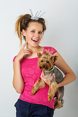 Image showing Girl with yorkie dog