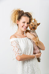 Image showing Girl with yorkie dog