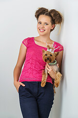 Image showing Girl with yorkie dog