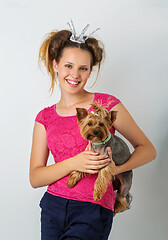 Image showing Girl with yorkie dog