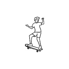Image showing Man skateboarding hand drawn outline doodle icon.