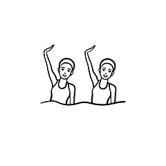 Image showing Synchronized swimming hand drawn outline doodle icon.