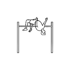 Image showing Athlete doing pole vault hand drawn outline doodle icon.