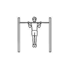 Image showing Man doing pull-ups hand drawn outline doodle icon.