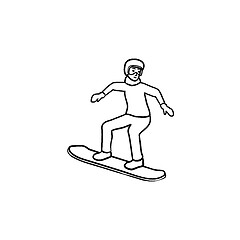 Image showing Snowboarder hand drawn outline doodle icon.