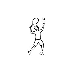 Image showing Man playing big tennis hand drawn outline doodle icon.