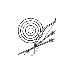 Image showing Target, bow and arrows hand drawn outline doodle icon.