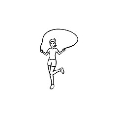 Image showing Young girl skipping hand drawn outline doodle icon.