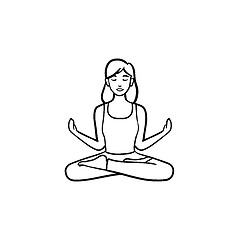 Image showing Woman in yoga lotus pose hand drawn outline doodle icon.