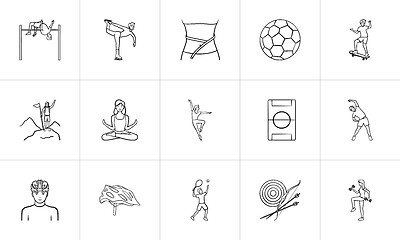 Image showing Sports and fitness hand drawn outline doodle icon set.