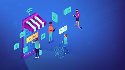 Image showing Isometric online shopping and Wi-Fi illustration.