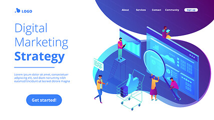 Image showing Isometric digital marketing strategy landing page.