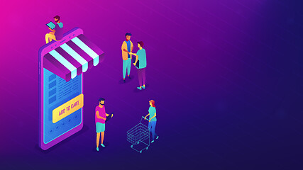 Image showing Isometric shopping online with gadgets illustration.