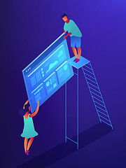 Image showing Isometric SEO data analysis illustration.